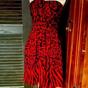 White House Black Market Red and Black Strapless  Dressy Dress Size 6